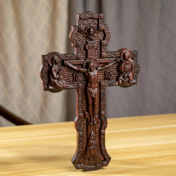 Cruz Ortodoxa Decoração Escultura em Madeira Aura Divina 2