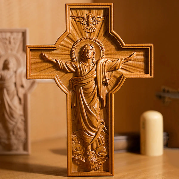 Jesus Ascenção Decoração Escultura em Madeira Aura Divina 1