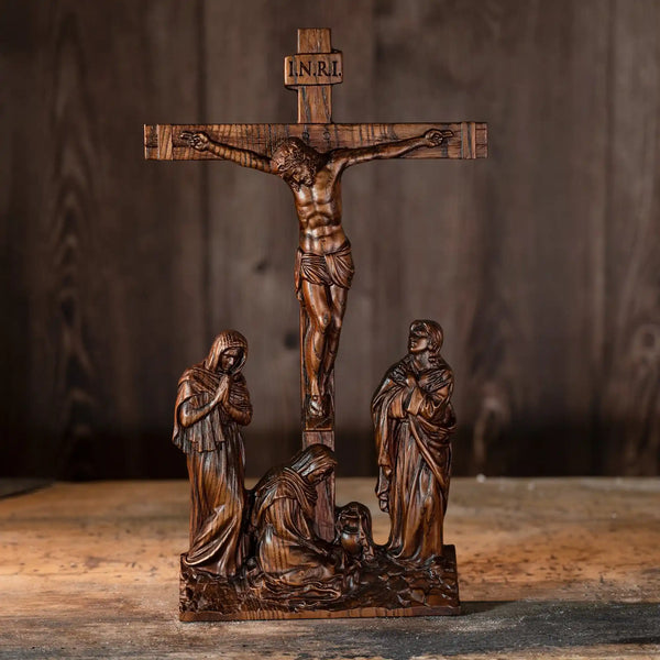 Jesus Crucificado Decoração Escultura em Madeira Aura Divina 1