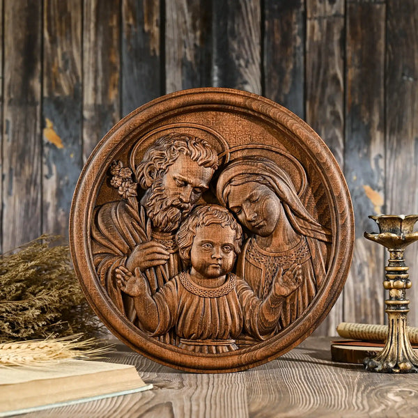 Sagrada Família Decoração Escultura em Madeira Aura Divina 1