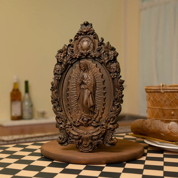 Virgem Maria Escultura em Madeira Retrô Aura Divina 1
